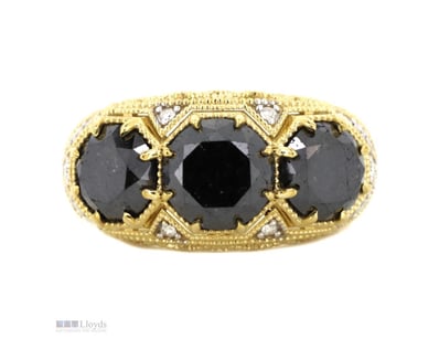 14K YELLOW GOLD, BLACK DIAMOND AND DIAMOND, TRILOG...