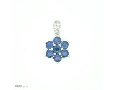 9CT WHITE GOLD CEYLON SAPPHIRE AND DIAMOND FLORAL ...