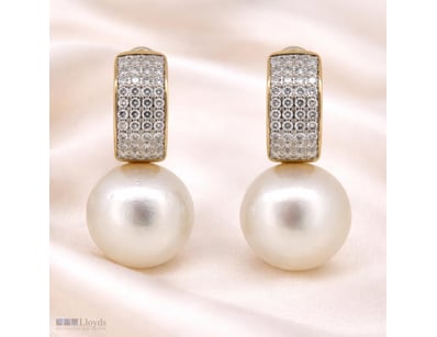 14K YELLOW GOLD, WHITE CULTURED SOUTH SEA PEARL AN...