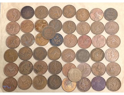 COIN ACCUMULATION OF 50 AUSTRALIA PENNY COINS 1911...