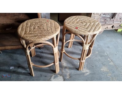 Pair of bentwood bar stools featuring natural ratt...