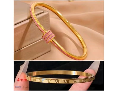 SET OF 2 GOLD STAINLESS STEEL OPENING BANGLES     ...
