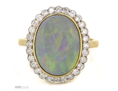 14K YELLOW GOLD, LIGHTNING RIDGE OPAL AND DIAMOND,...