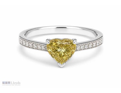 FANCY YELLOW DIAMOND HEART RING WITH WHITE DIAMOND...