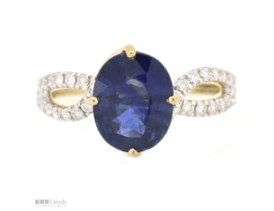 14K YELLOW GOLD, SAPPHIRE AND DIAMOND, TWIST BAND ...