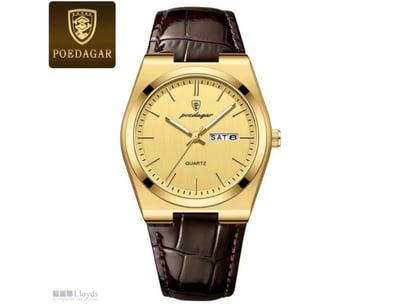 MEN'S QUARTZ WATCH WITH ORIGINAL BOX-BROWN LEATHER...