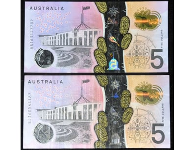 AUSTRALIAN 2016 FIRST AND LAST PREFIX FIVE DOLLAR ...