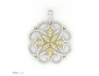 14K WHITE/YELLOW GOLD, FANCY YELLOW DIAMOND AND DI...