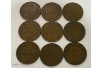 219 · NINE AUSTRALIA KGV VARIOUS DATE ONE PENNIES MIXED