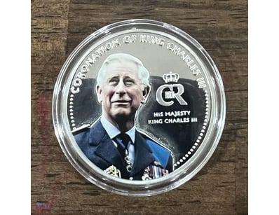 KING CHARLES CORONATION SILVER PLATED MEDALLION 
...