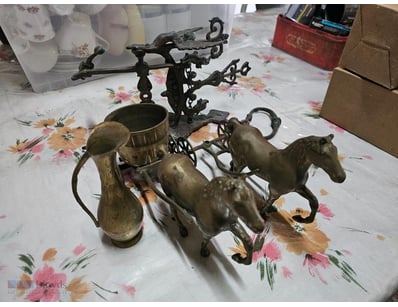 Vintage Brassware, including horse & carriage, anc...