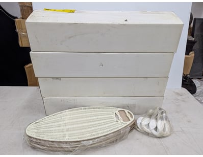 Fan blades, white wicker with brackets

SOLD AS LO...