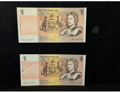 AUSTRALIAN ONE DOLLAR NOTES - SERIAL NUMBERS CRJ 6...