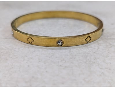 Hinged bracelet, gold coloured, white stones