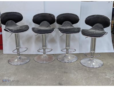 Bar stools, silver coloured metal base with black ...