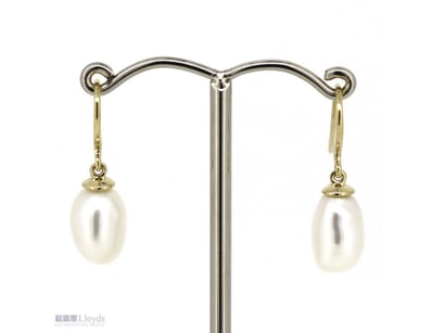 9K YELLOW GOLD, BAROQUE PEARL, DROP EARRINGS. .   ...