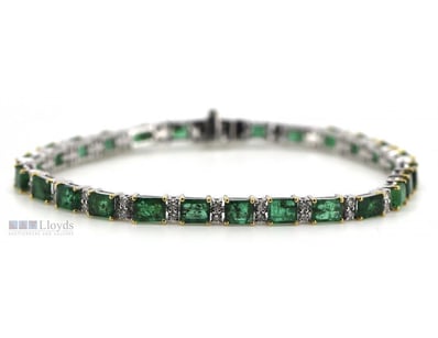 14CT WHITE GOLD, EMERALD AND DIAMOND, LINE BRACELE...