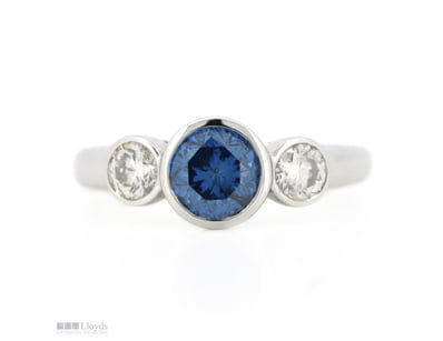 14K WHITE GOLD, FANCY BLUE DIAMOND AND DIAMOND, TR...