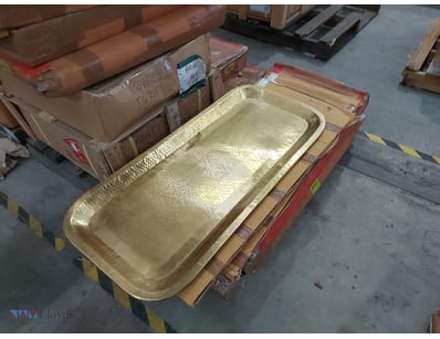 Set of 3x Brass plate carved rectangular tray in b...