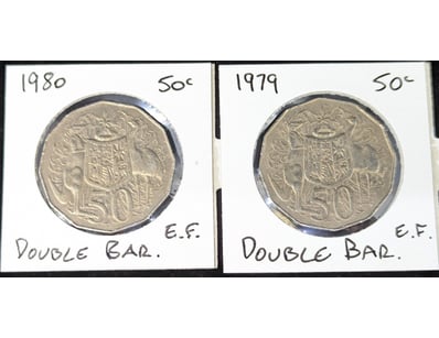 1979 & 1980 AUSTRALIAN DOUBLE BAR FIFTY CENT COINS...