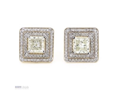 14K YELLOW GOLD AND DIAMOND, DOUBLE HALO EARRINGS....