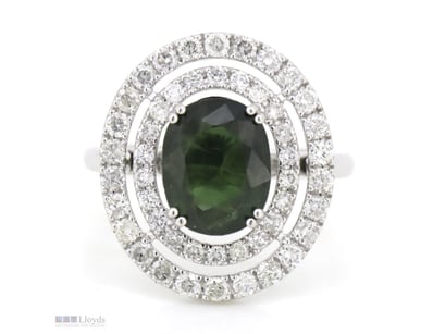 14K WHITE GOLD, GREEN SAPPHIRE AND DIAMOND, DOUBLE...