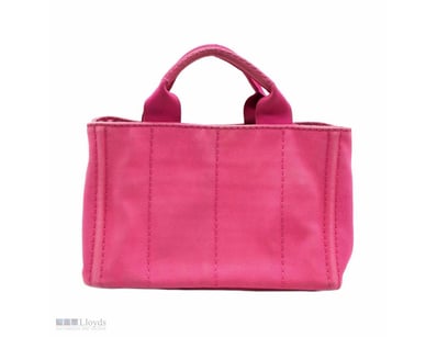 PRADA PINK CANVAS SMALL CANAPA LOGO TOTE

Exterior...