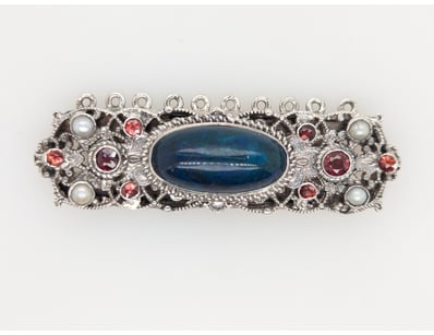 SILVER, TREATED MATRIX OPAL, GARNET & PEARL BROOCH...