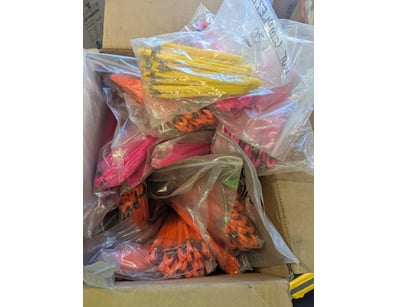 Fluorescent pink, yellow and orange marking whiske...