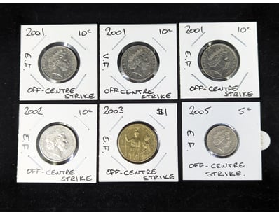 SIX AUSTRALIAN OFF CENTRE STRIKE ERROR COIN COLLEC...