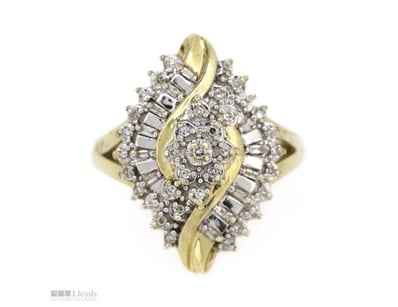 9K YELLOW GOLD/RHODIUM AND DIAMOND, ORNATE STATEME...