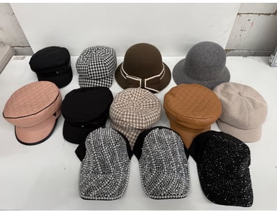 Curated collection of 12 fashionable hats and caps...