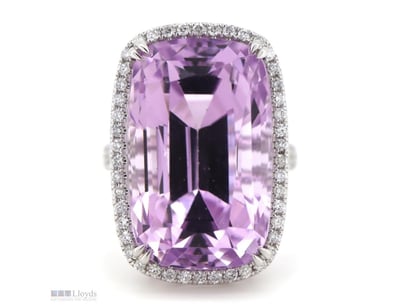 14K WHITE GOLD, 37.90CT KUNZITE AND DIAMOND, HALO ...