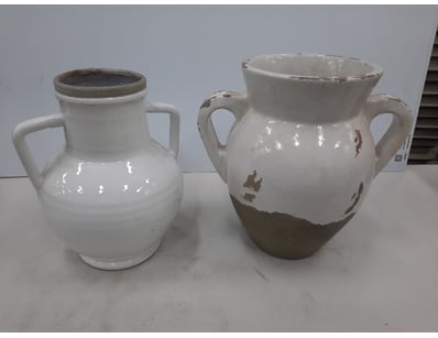 Pair of vases, white and brown finish.

SOLD AS LO...