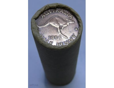 ROLL OF 1955 QEII, AUSTRALIAN HALF PENNY (50X CIRC...