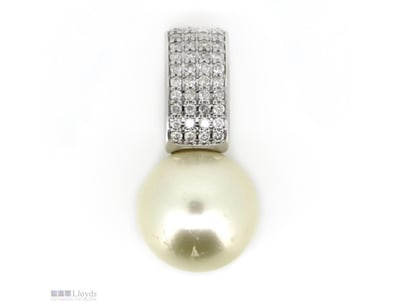 14K WHITE GOLD, WHITE CULTURED SOUTH SEA PEARL AND...