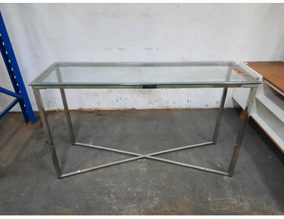 Hall Table With Glass Top, Metal Style, Silver Fin...