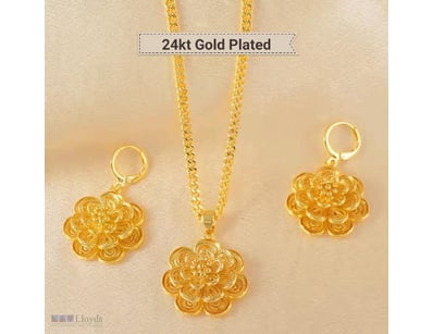 GOLD PLATED DUBAI DESIGN NECKLACE AND EARRINGS SET...
