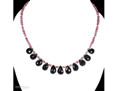 NATURAL MIDNIGHT BLUE SAPPHIRE & RUBY NECKLACE.   ...