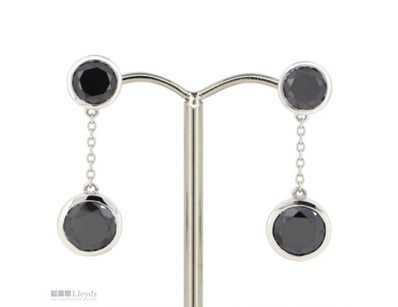 14K WHITE GOLD, BLACK MOISSANITE, CHAIN DROP EARRI...