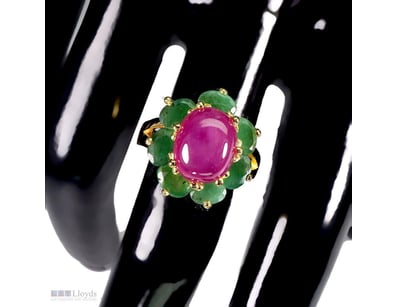 NATURAL EMERALD & RUBY STATEMENT RING.      

Natu...