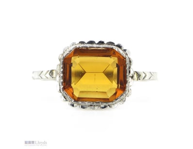 STERLING SILVER AND CITRINE, SCALLOPED VINTAGE RIN...