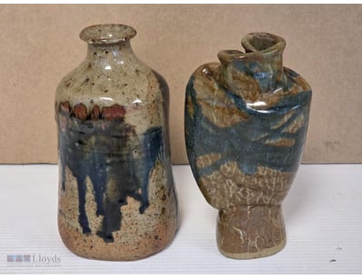 PAIR OF STUDIO POTTERY VESSELS WITH INCISED DECORA...