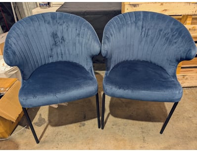 Pair of dining chairs featuring blue velvet uphols...