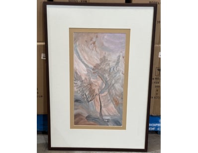 Framed abstract watercolour painting featuring dyn...