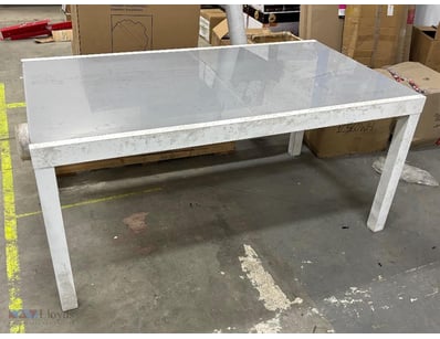 Expandable White Dining Table, Metal Frame, Glass ...