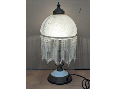 Vintage Table Lamp Frosted Shade Hanging Beads, 3 ...