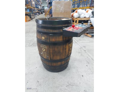 Authentic wooden barrel arcade game cabinet featur...