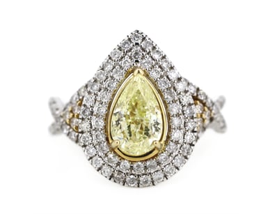 14K YELLOW/WHITE GOLD, YELLOW DIAMOND, DOUBLE HALO...
