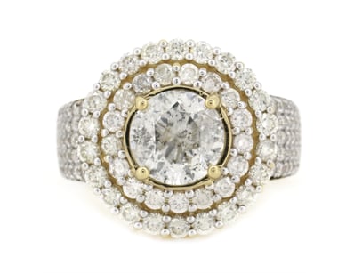 14K YELLOW GOLD AND DIAMOND, HALO CLUSTER RING.   ...